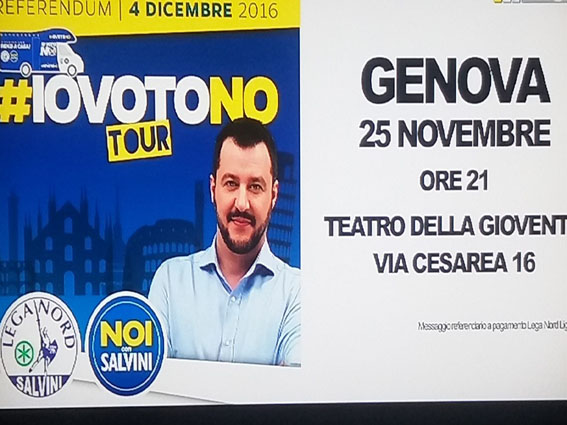 Un flash dello spot in tv di Salvini